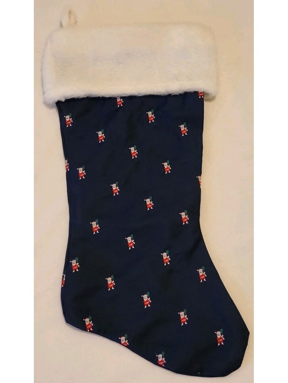 VTG Alynn Neckwear OS Christmas Stocking Embroidered Santa Claus Playing Tennis